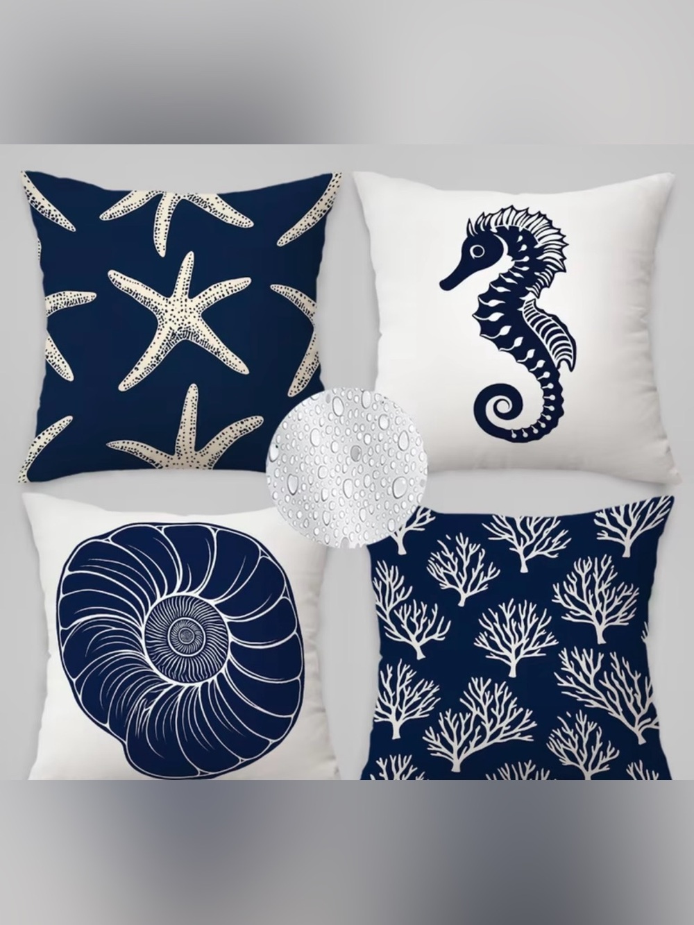 Four Outdoor Nautical Coastal Throw Pillow Covers - Navy and White-18”-NWOT